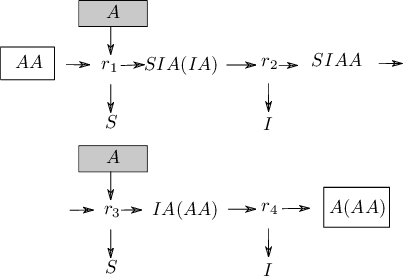 Figure 2 for Emergence of self-reproducing metabolisms as recursive algorithms in an Artificial Chemistry